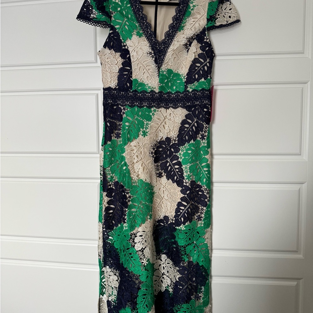 Adelyn Rae Lace Midi Dress - Green, Navy, Cream